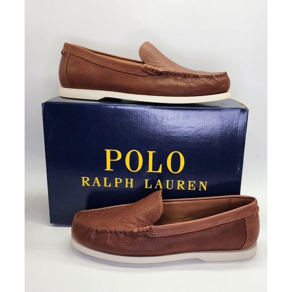 Polo Ralph Lauren Merton Venetian Loafers Size 9D Tan Leather Slip-On Shoes - Picture 1 of 16